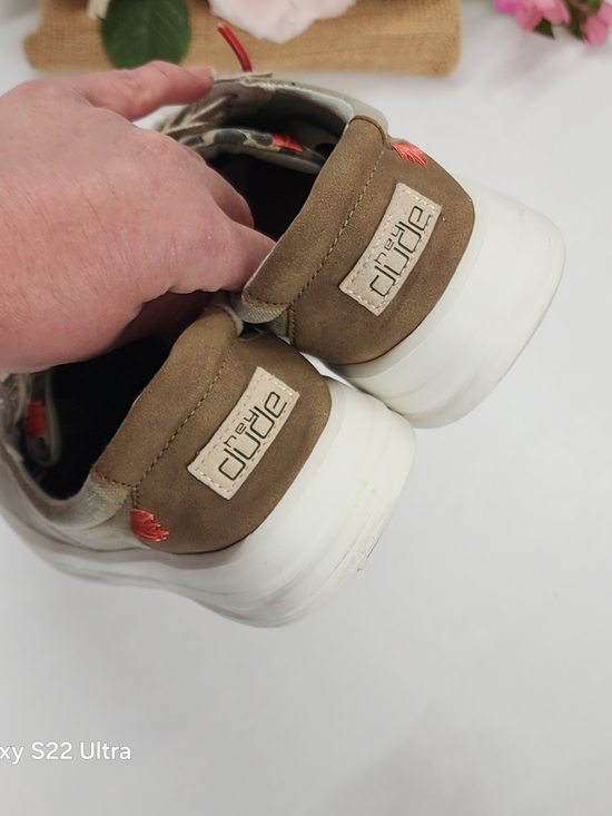 Hey Dude Beige Leopard Print Lace-Up Sneakers with Red Tabs - Picture 4 of 6